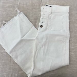 Button fly wide leg cropped jeans